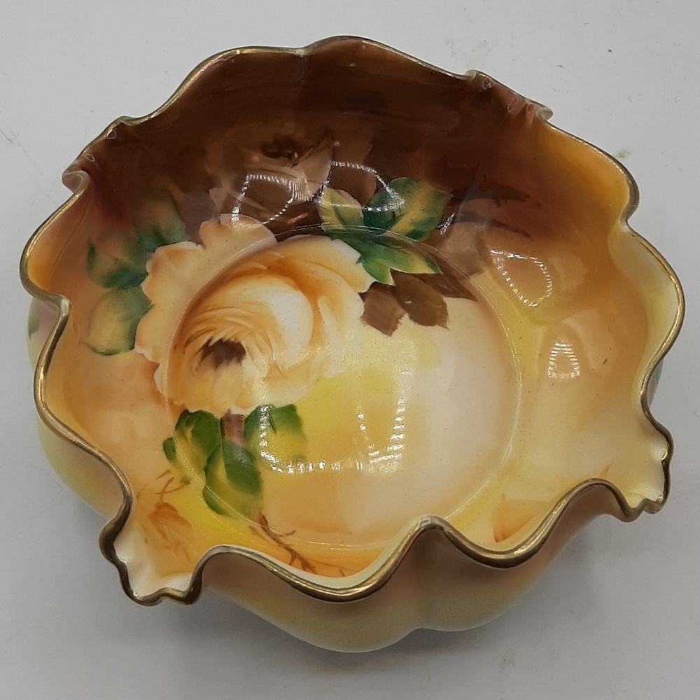 Vintage Morimura Brothers Nippon Hand Painted Nut Candy Dish Bowl Yellow Rose